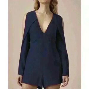 C/MEO COLLECTIVE Navy Blue Ruffle Cold Shoulder Romper Size Medium